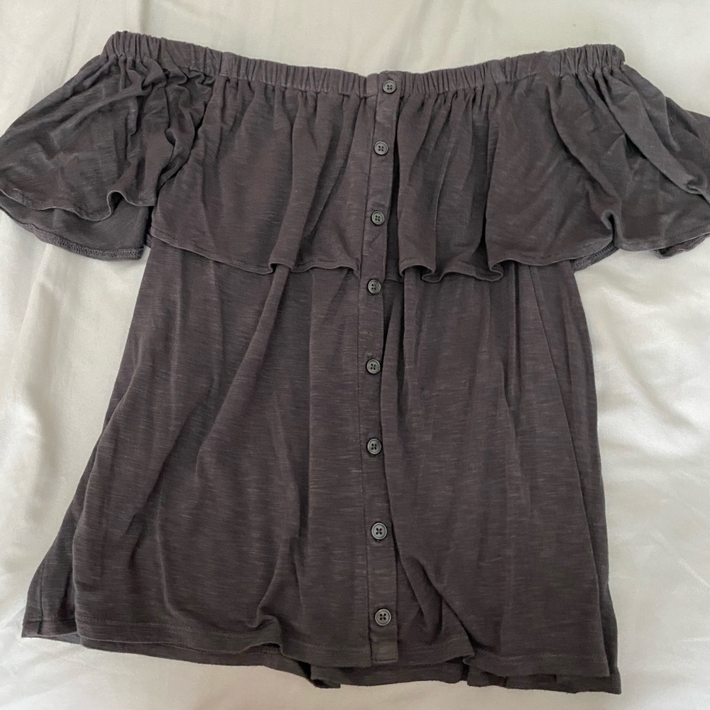 American eagle off the shoulder flowy grey top